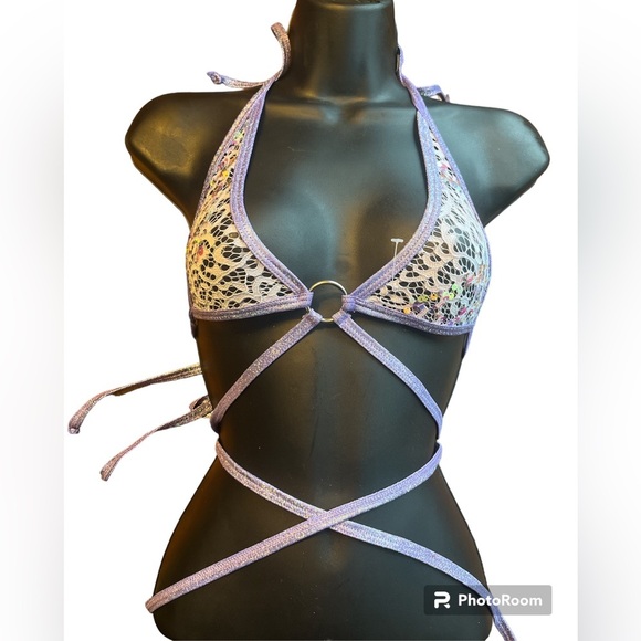 Lacy Sequin wrap bikini rave festival top - Picture 1 of 2